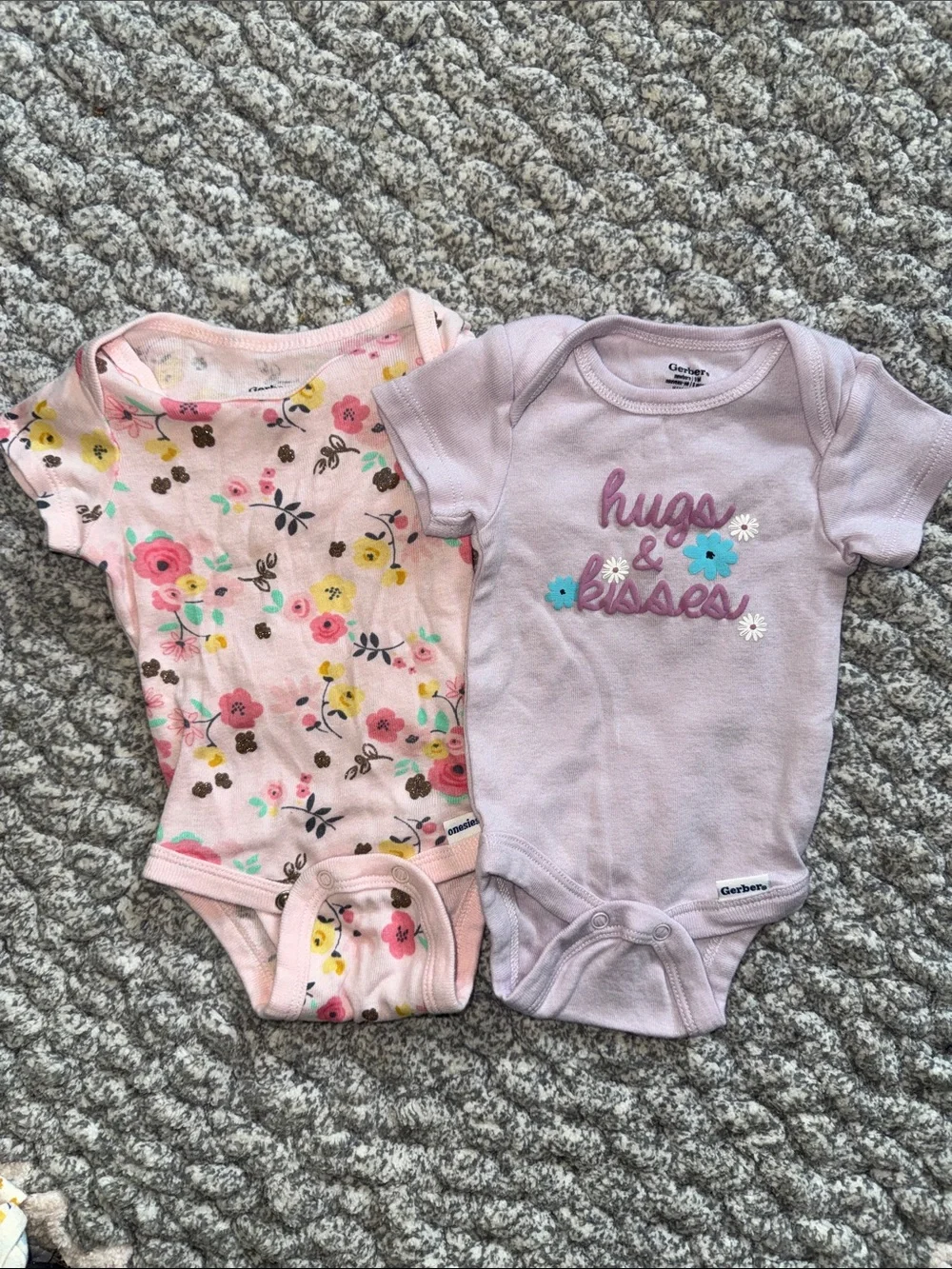Gerber Pink Floral & Lavender Hugs & Kisses Baby One-Piece Set